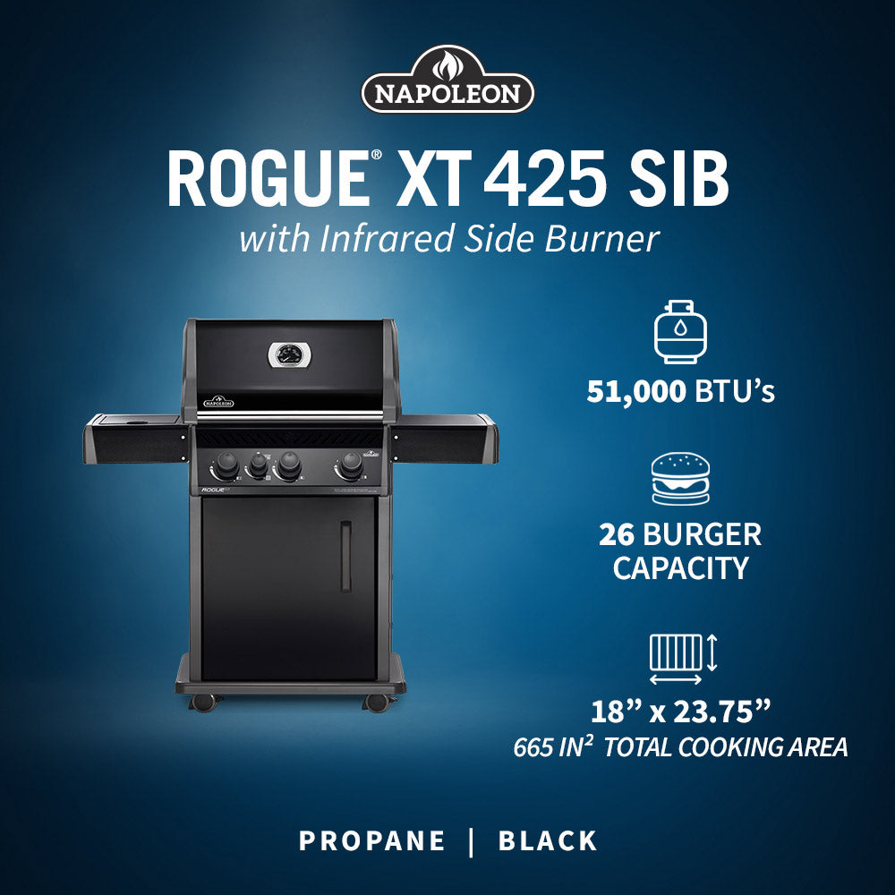 Napoleon RXT425SIBK Rogue XT 425 Black Gas Grill on Cart with Infrared Side Burner, 23.75-Inches