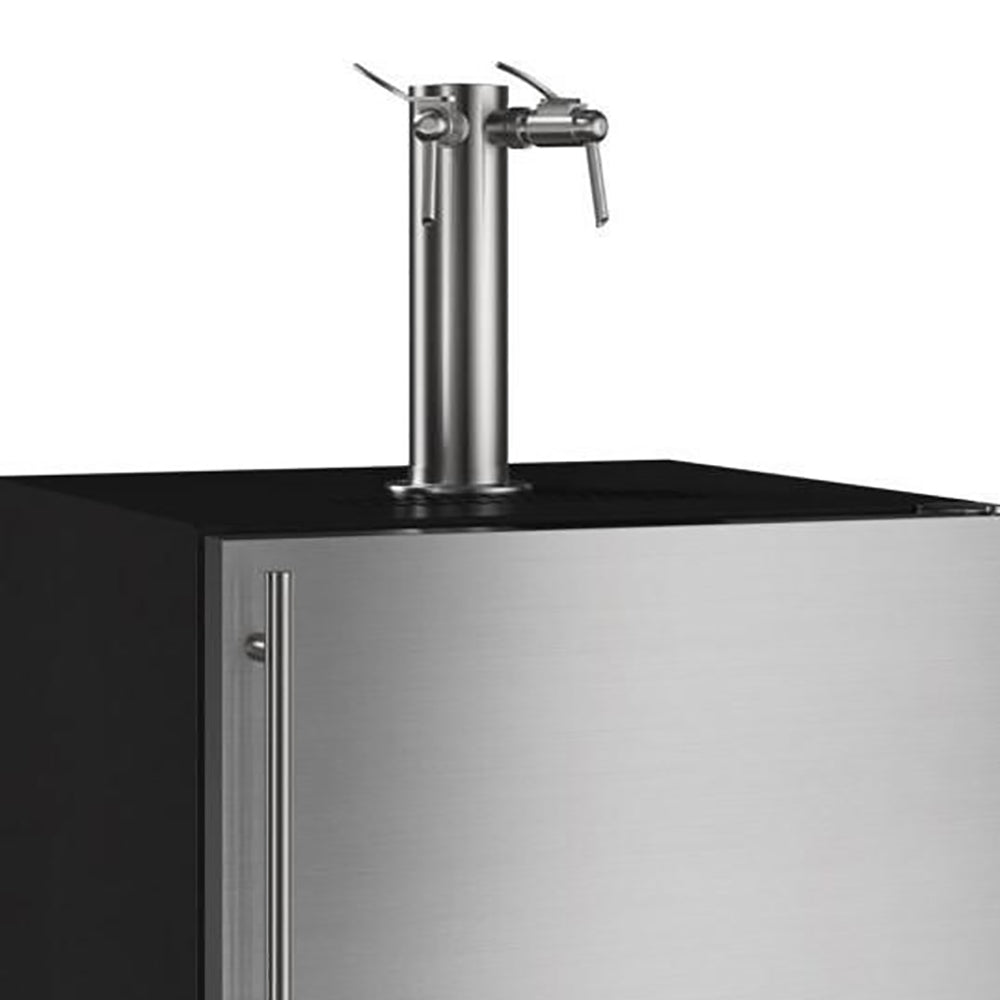 Marvel double tap nitro tank kit with chrome tap and dual spouts on a countertop