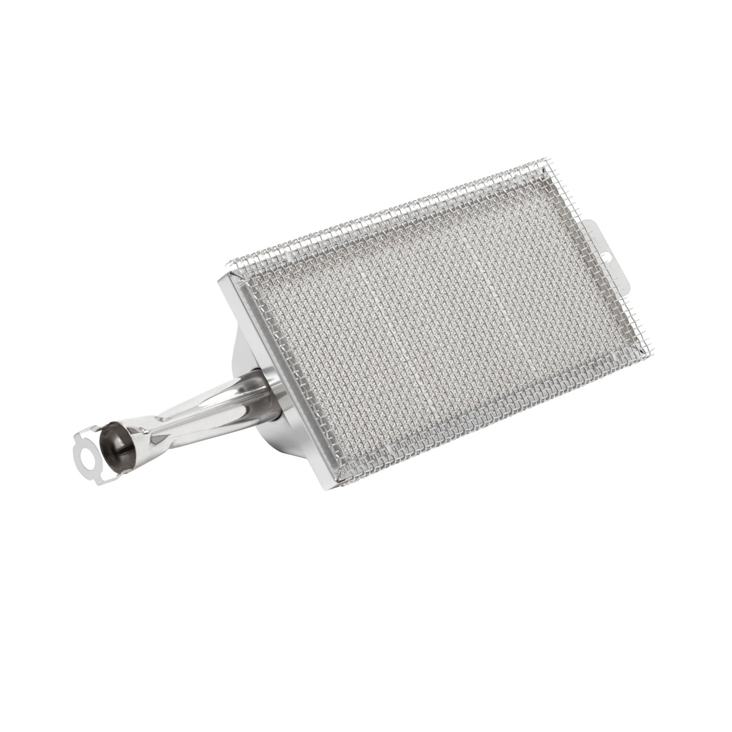 Infrared gas grill burner with rectangular wire mesh heating plate and metal frame