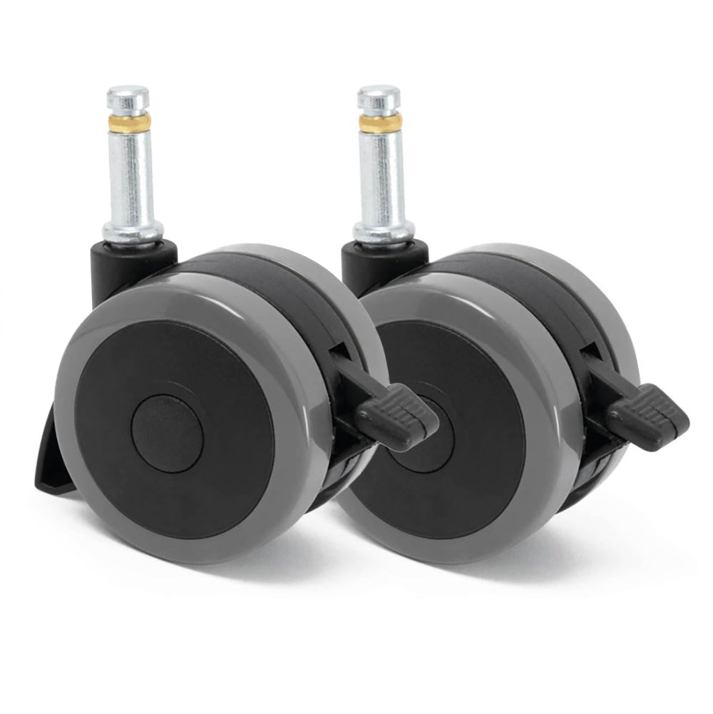Caster wheels set with black rubber wheels and silver mounting stems
