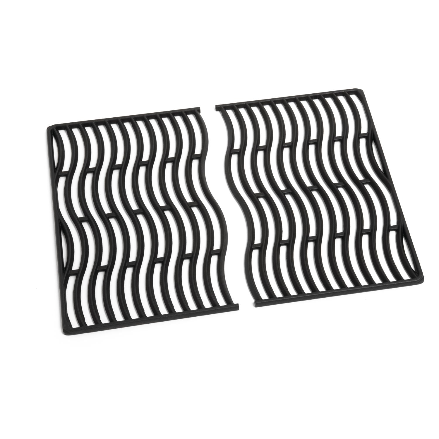 Cast iron cooking grids, two-piece set with black ridged bar pattern