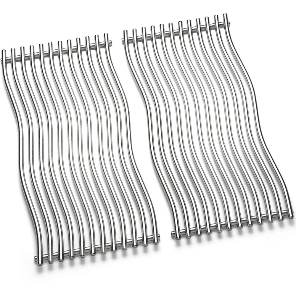 Stainless steel cooking grid with parallel curved bars