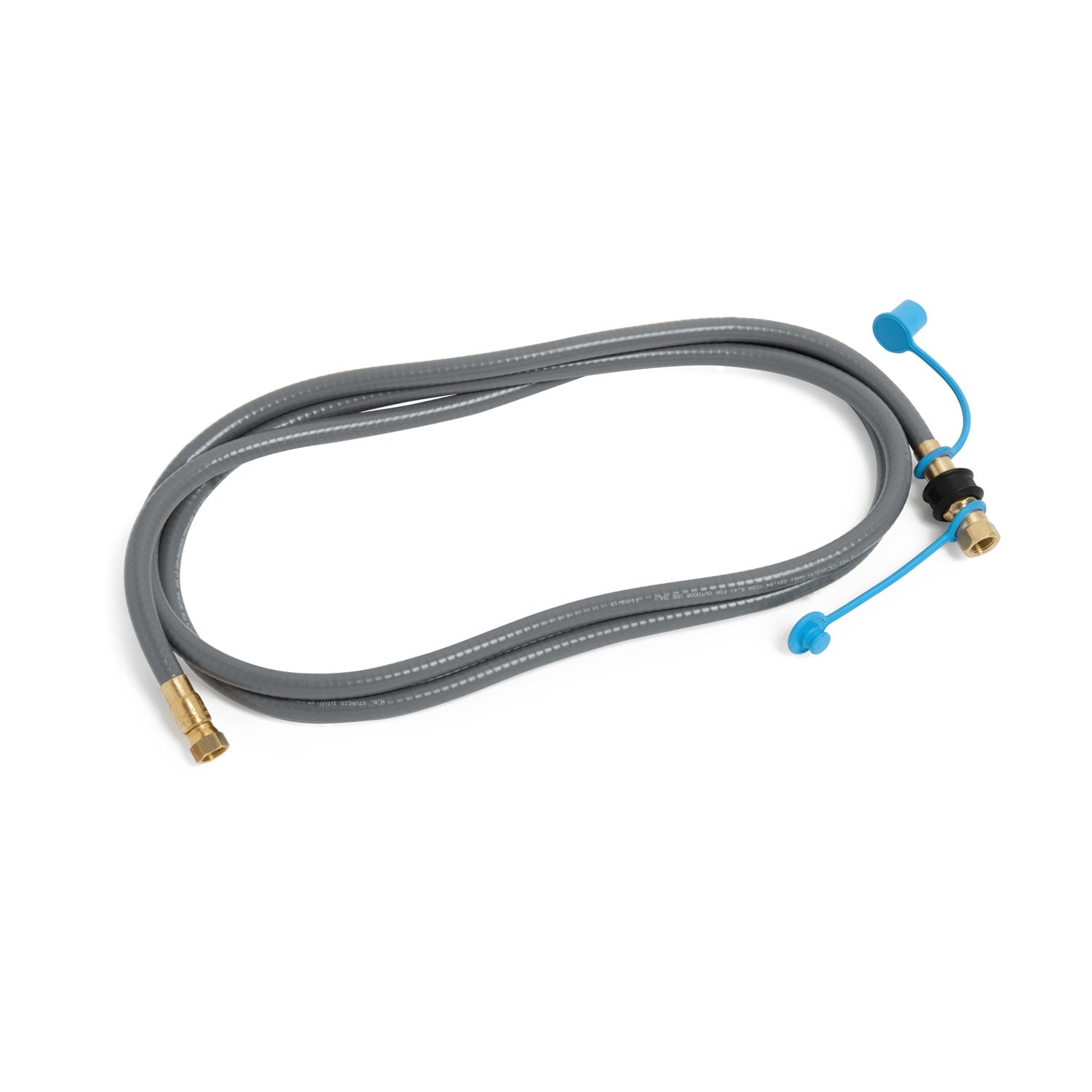 Gray natural gas hose with brass fittings and 3/8-inch quick-connect ends
