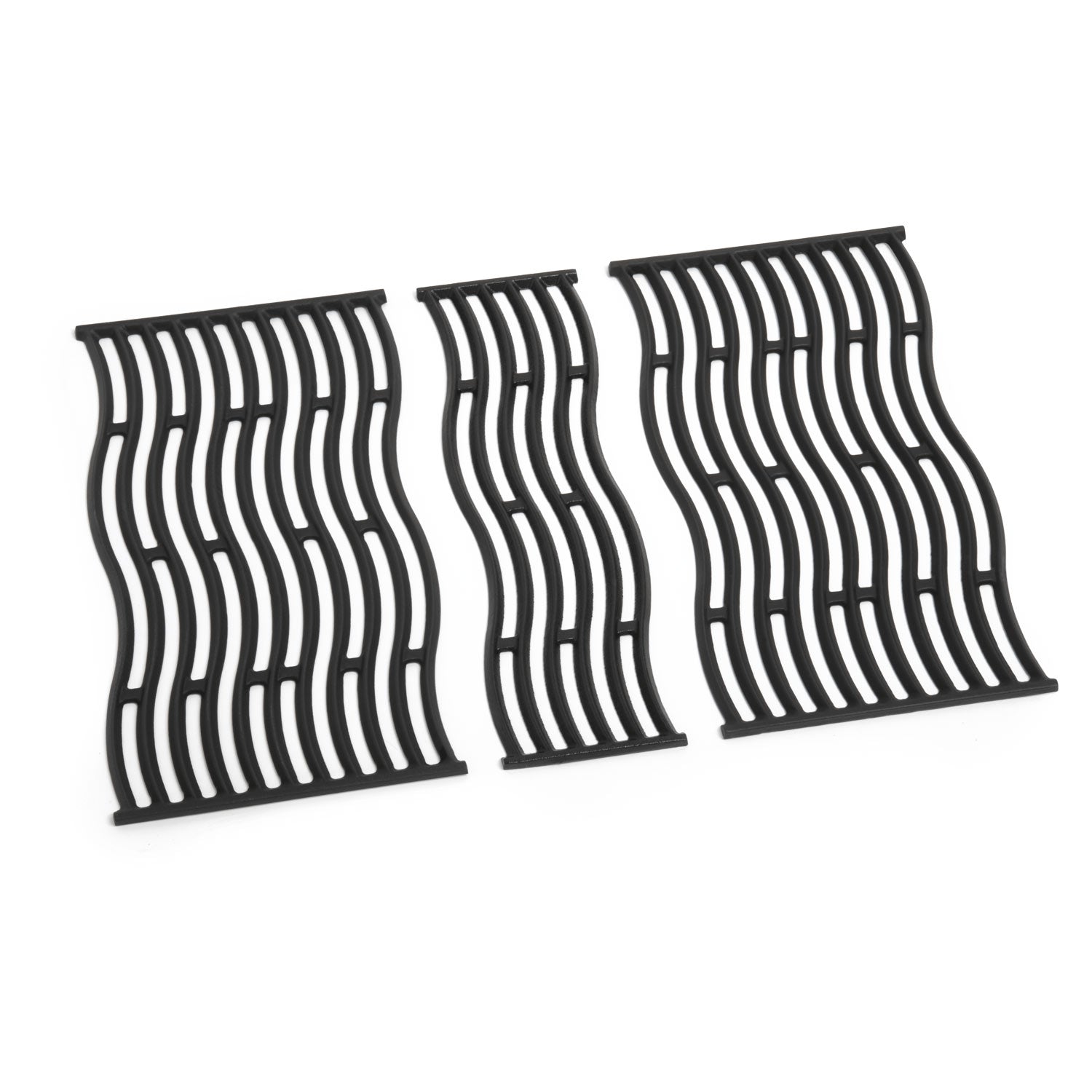 Set of three cast iron cooking grids with curved rib pattern
