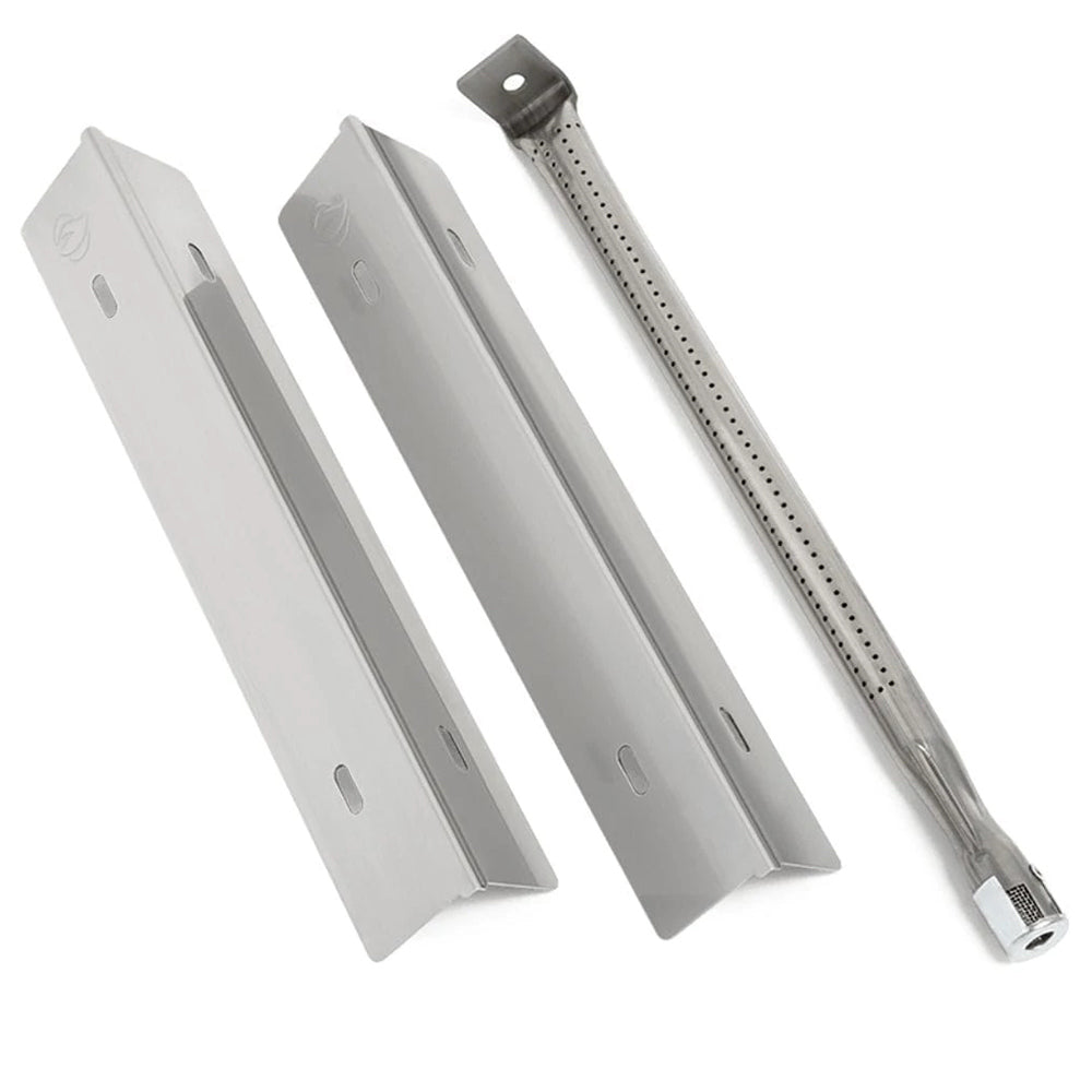 Built-in grill burner tube and sear plates, brushed metal with mounting slots