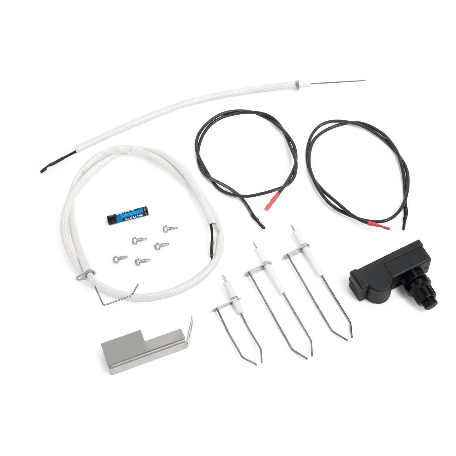 Spark igniter & electrode kit with wires, electrodes, and mounting hardware for grill