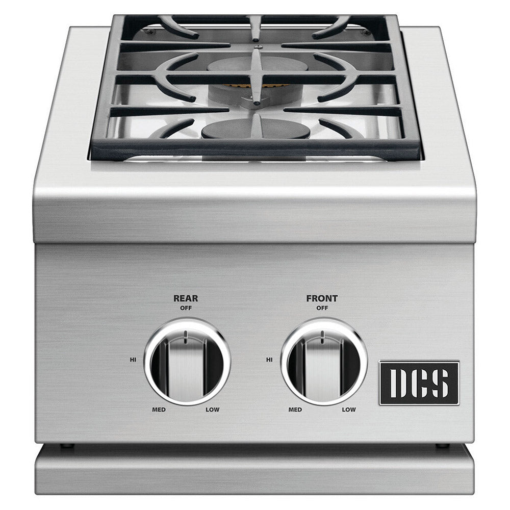 Stainless double side burner with two knobs and open burner grates