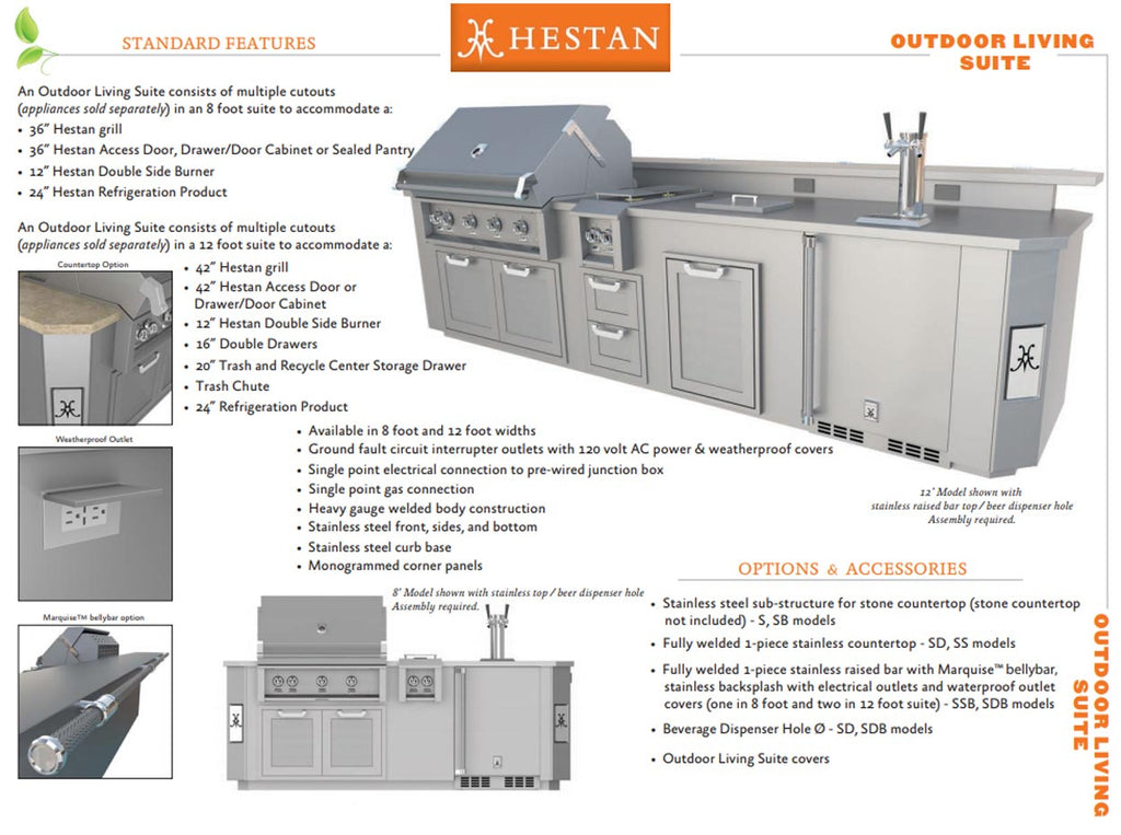 Outdoor grill island suite with stainless worktop, white cabinet doors, drawers, and knob panel