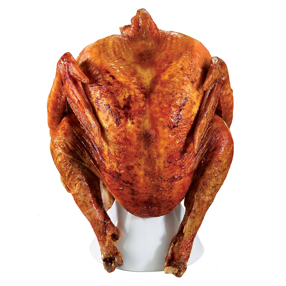 Speckled brown ceramic turkey-shaped setter with open base