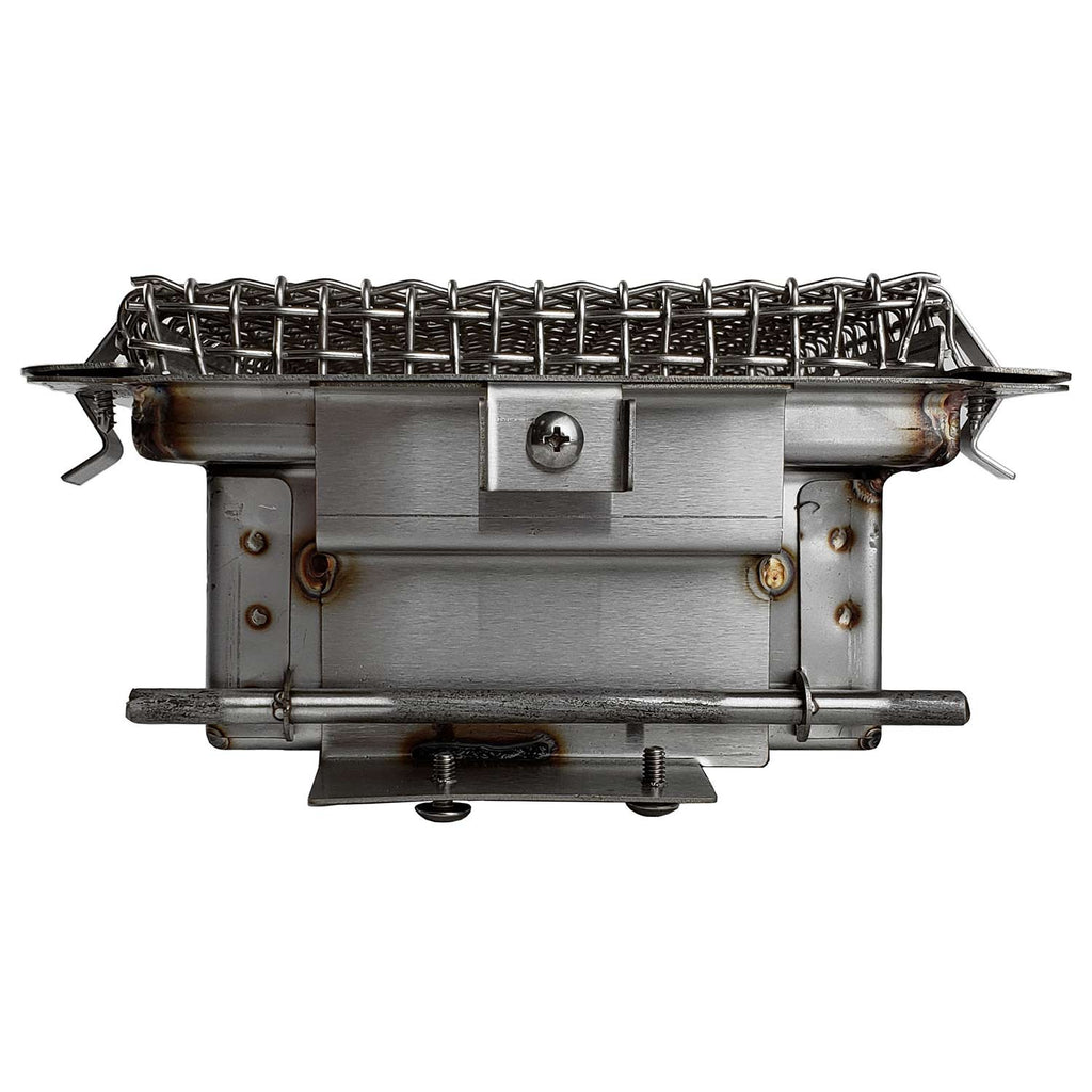 Infrared burner and wire screen assembly for grill, metal housing with front control knob