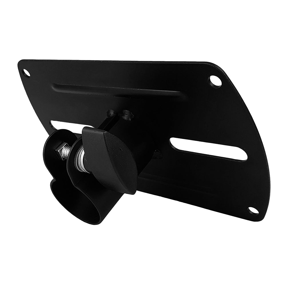 Black tripod mounting bracket with circular joint and bolt holes