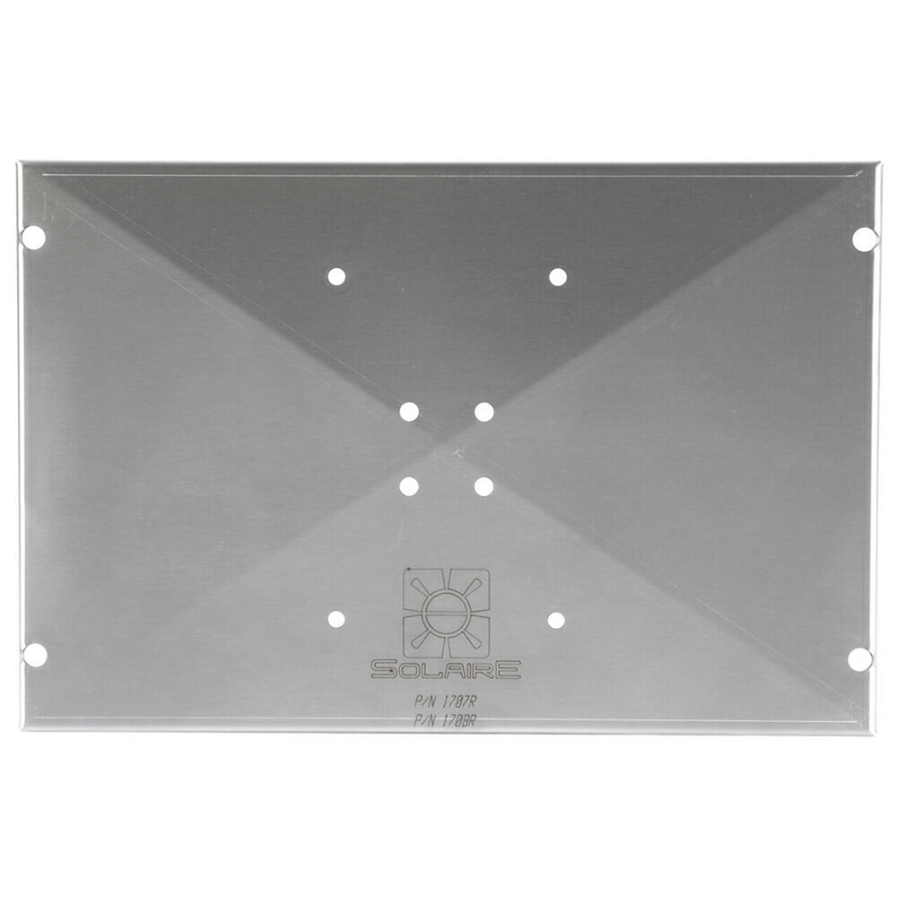 Stainless steel mounting plate with centered cutout and four corner bolt holes