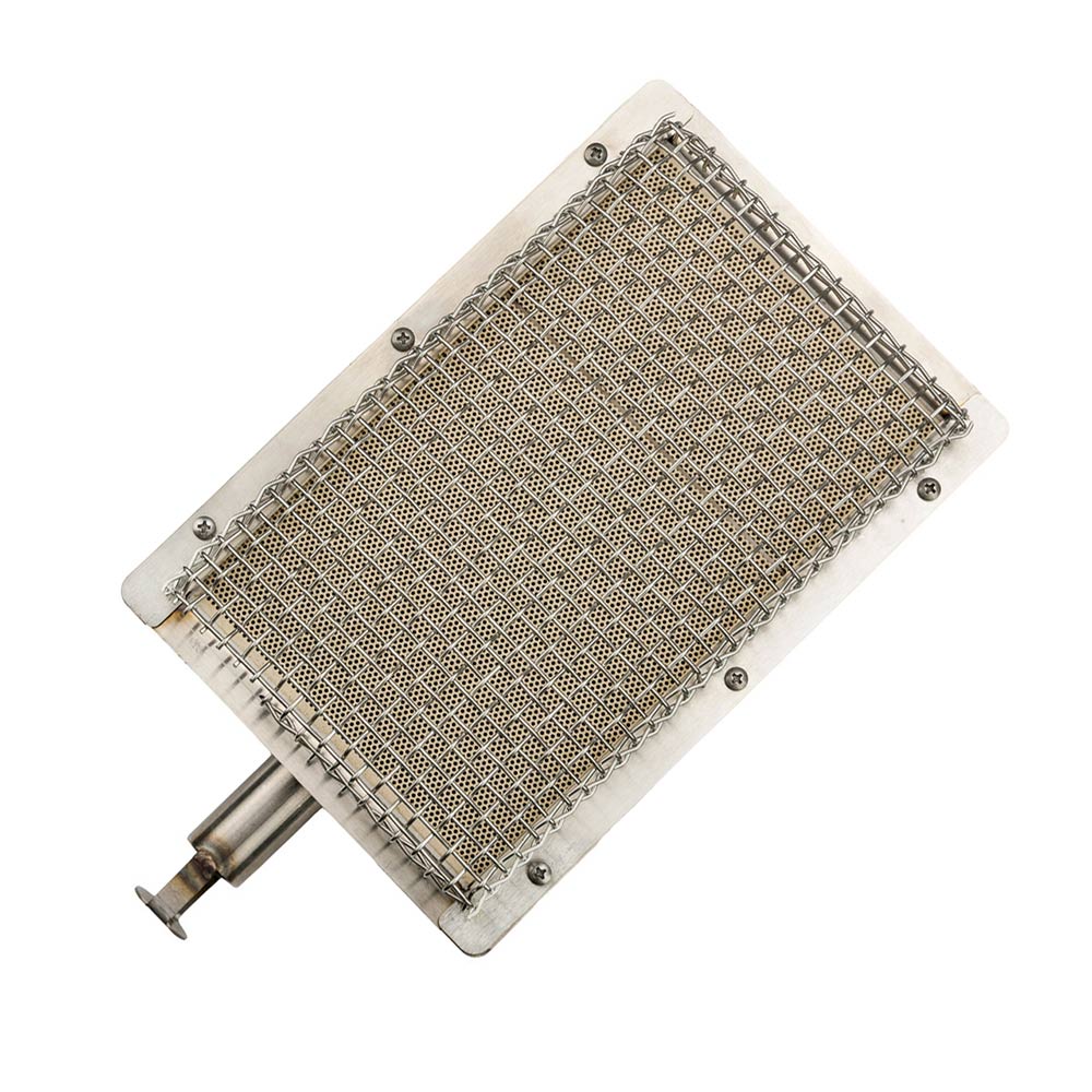 Infrared grill burner screen with metal mesh and side igniter connector