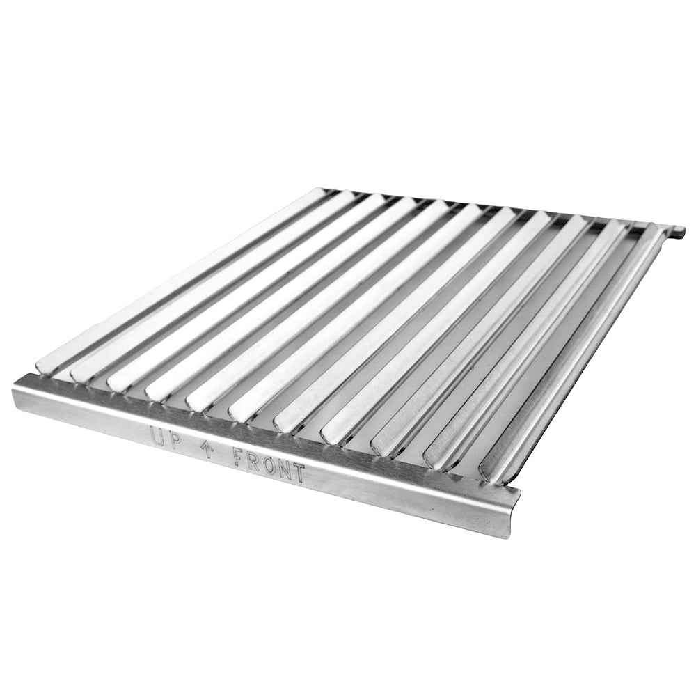 Stainless steel grill grate with parallel bars and side frame