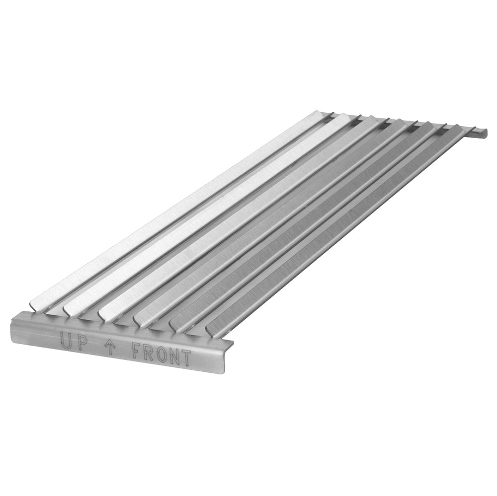 Stainless steel grill grate with parallel metal rods and side mounting tab