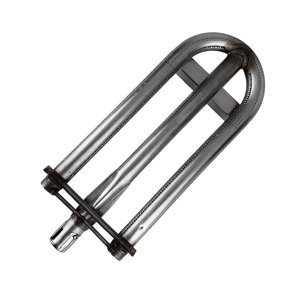 Stainless steel U-burner with two tubes and mounting bracket