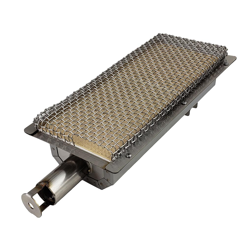 Infrared grill burner with wire mesh screen, rectangular stainless steel unit