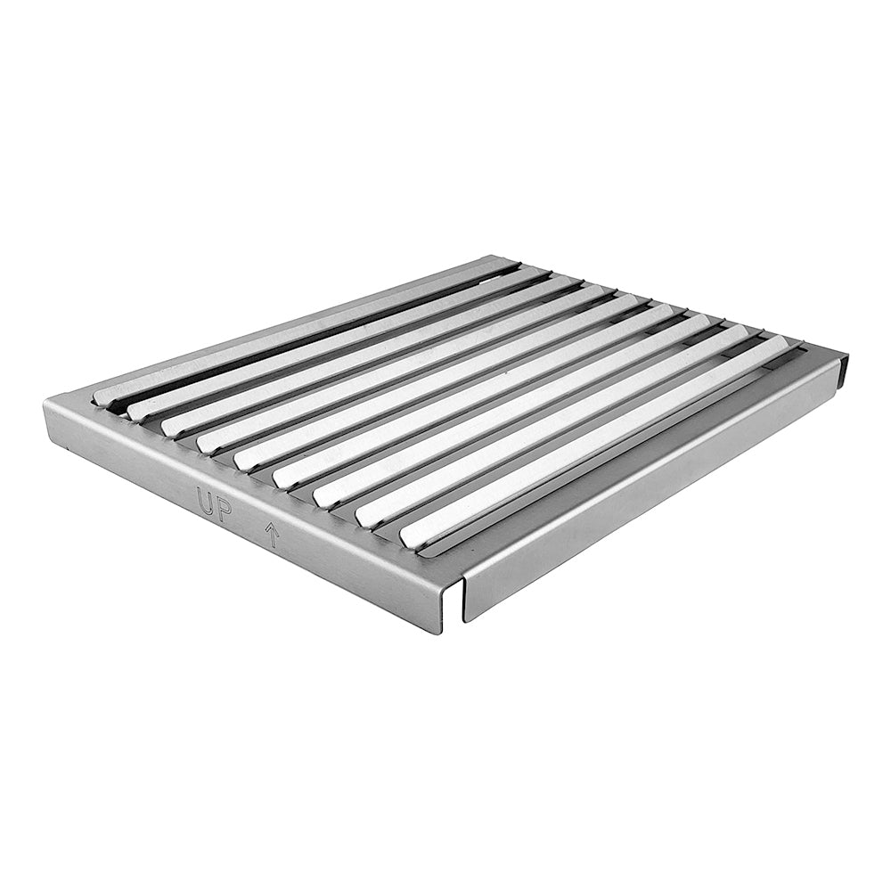 Stainless steel grill grate with parallel bars and rectangular frame, tabletop size