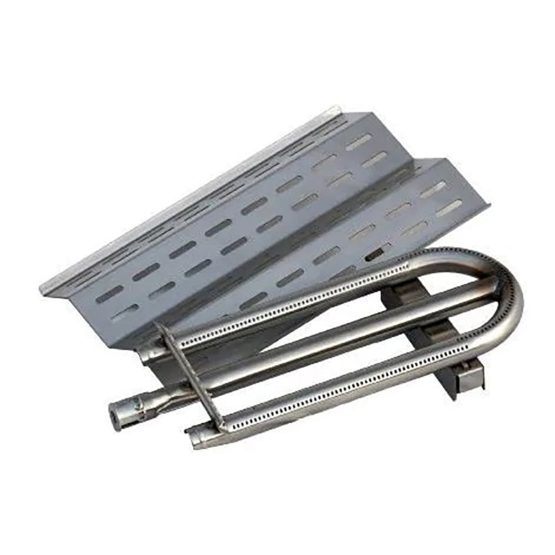 Gas grill burner tube and heat shield assembly, stainless steel
