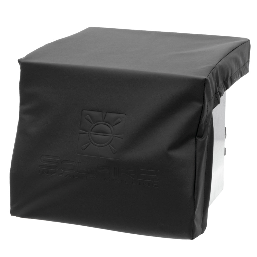 Dark gray side burner cover with raised emblem and stitched edges for built-in single burner
