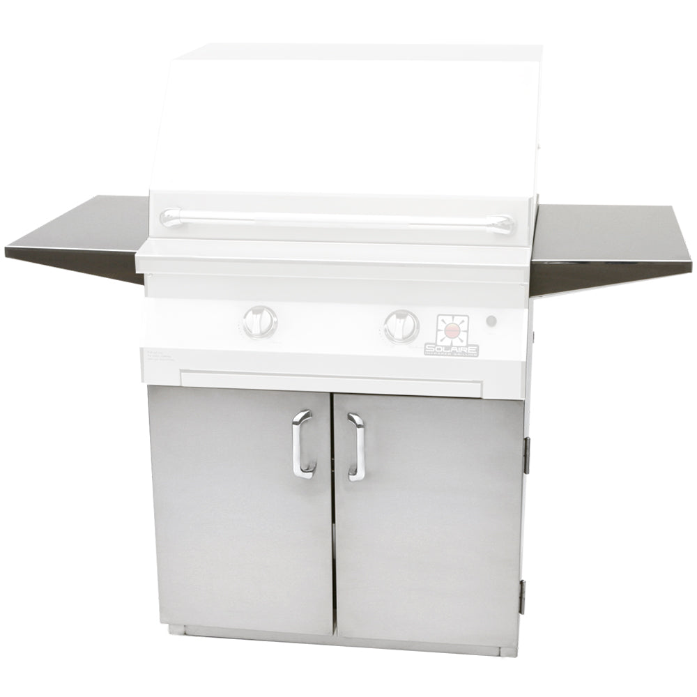 White 2-door grill cart with side shelves and raised lid