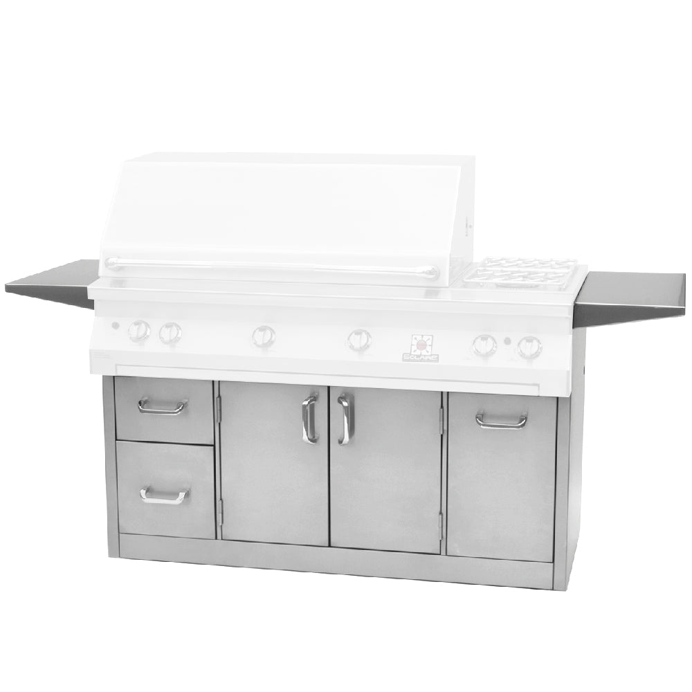 Premium grill cart with two doors and three drawers, white cabinet, side shelves