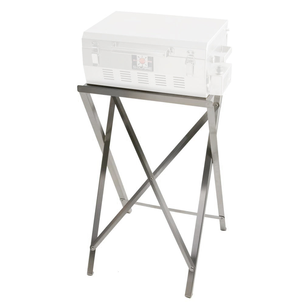 Portable grill stand with stainless frame and foldable X-leg supports