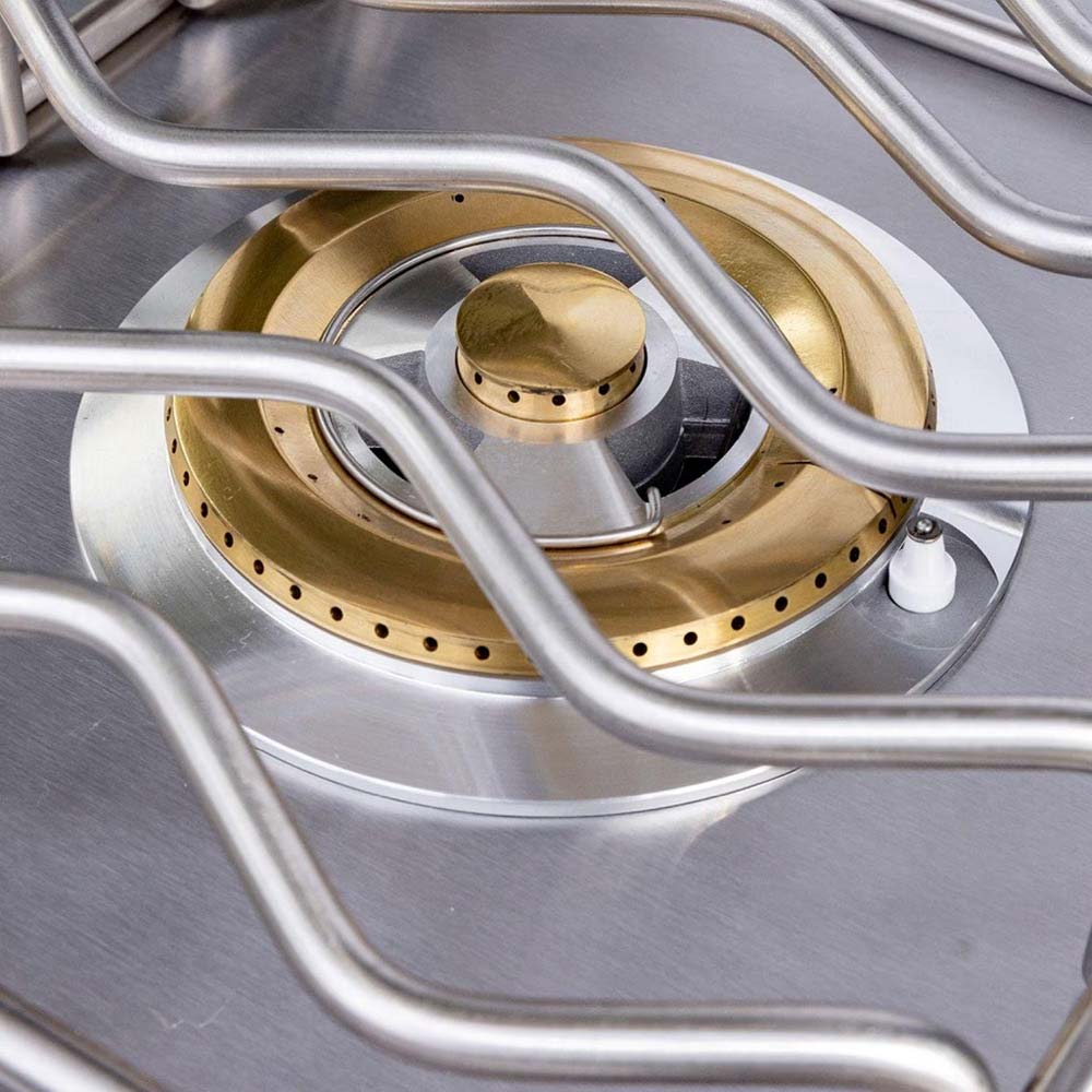 Built-in side burner grate with brass burner cap and ignition holes
