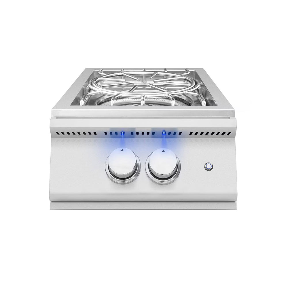 Stainless steel built-in double side burner with two control knobs and burner grates