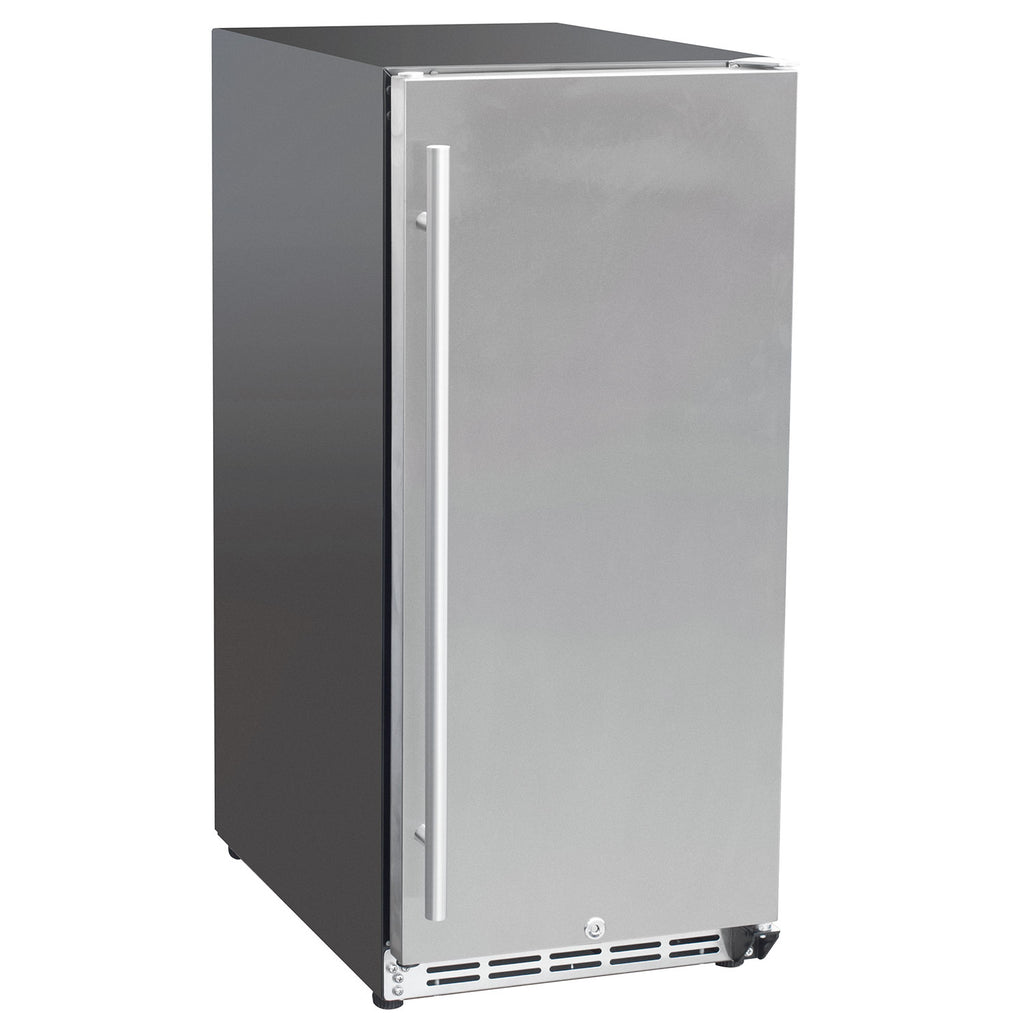 Outdoor rated single-door refrigerator with stainless door, 15-inch