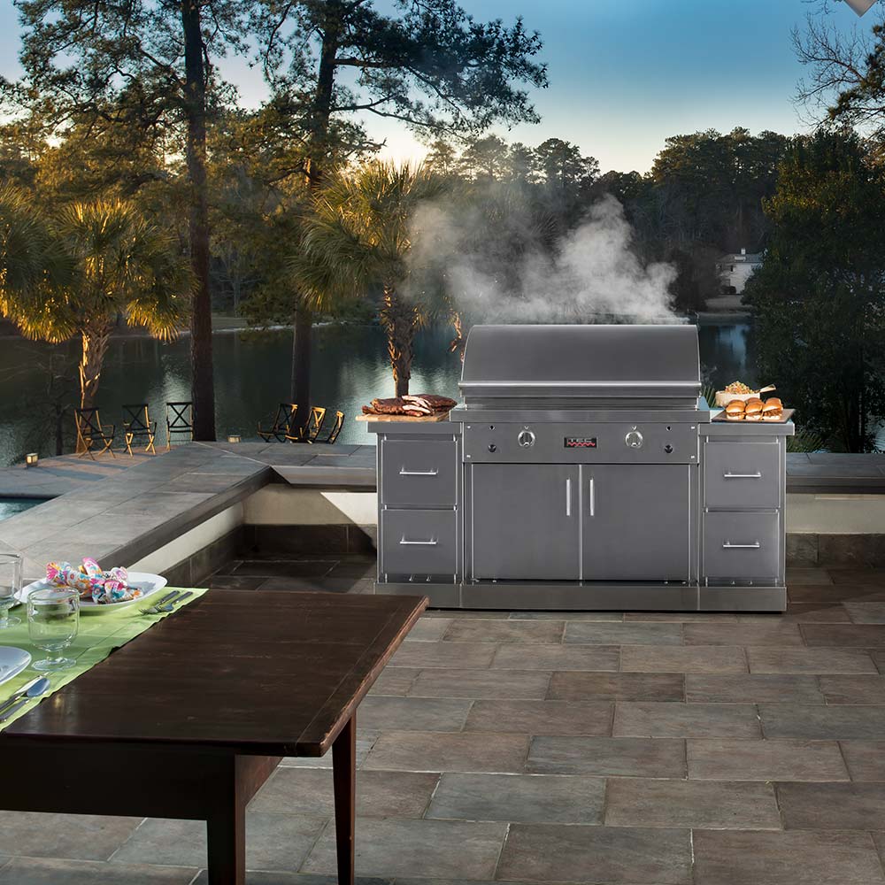 TEC Sterling Patio 2 FR Infrared Gas Grill On Stainless Steel Island, 44-Inches