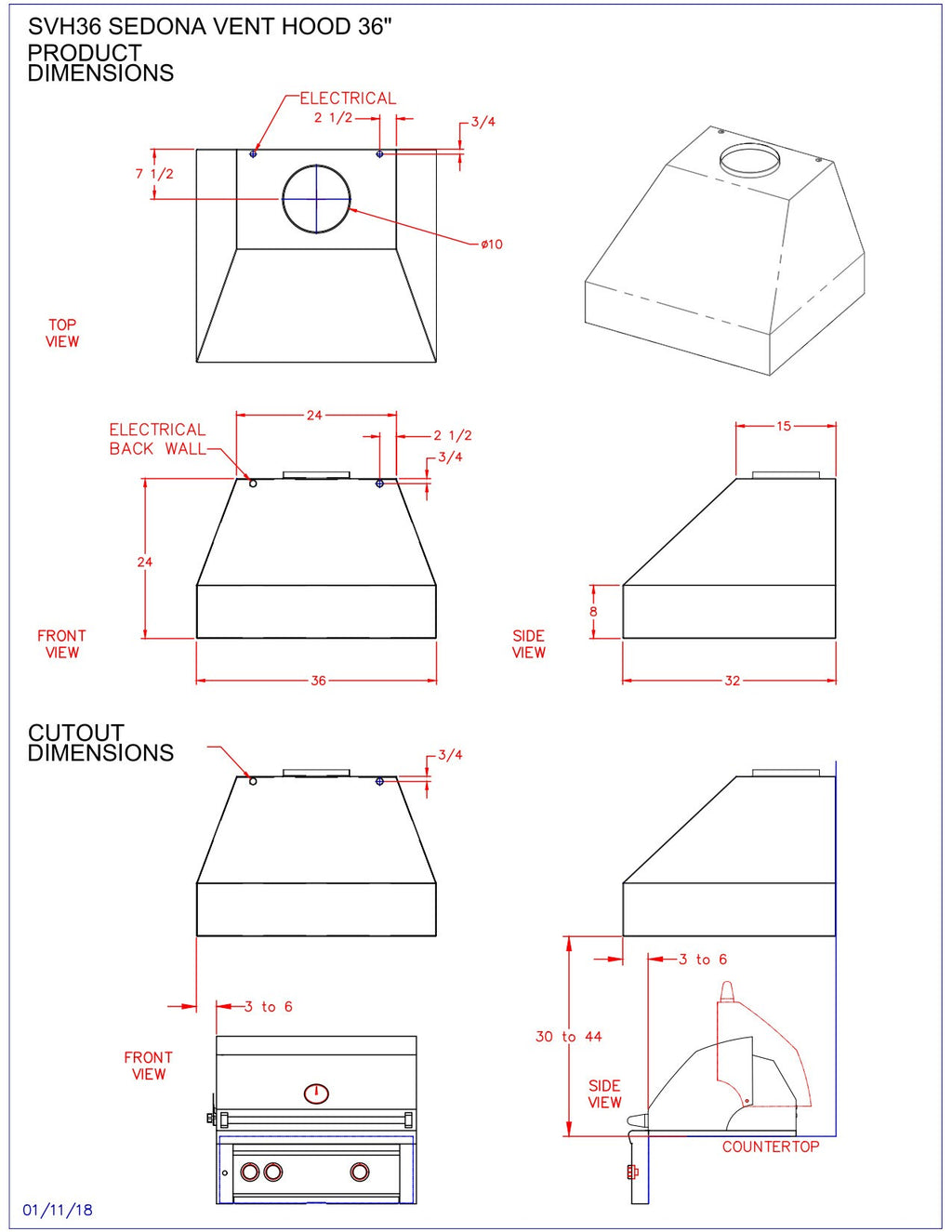 Sedona By Lynx Outdoor Vent Hood, 36-Inch