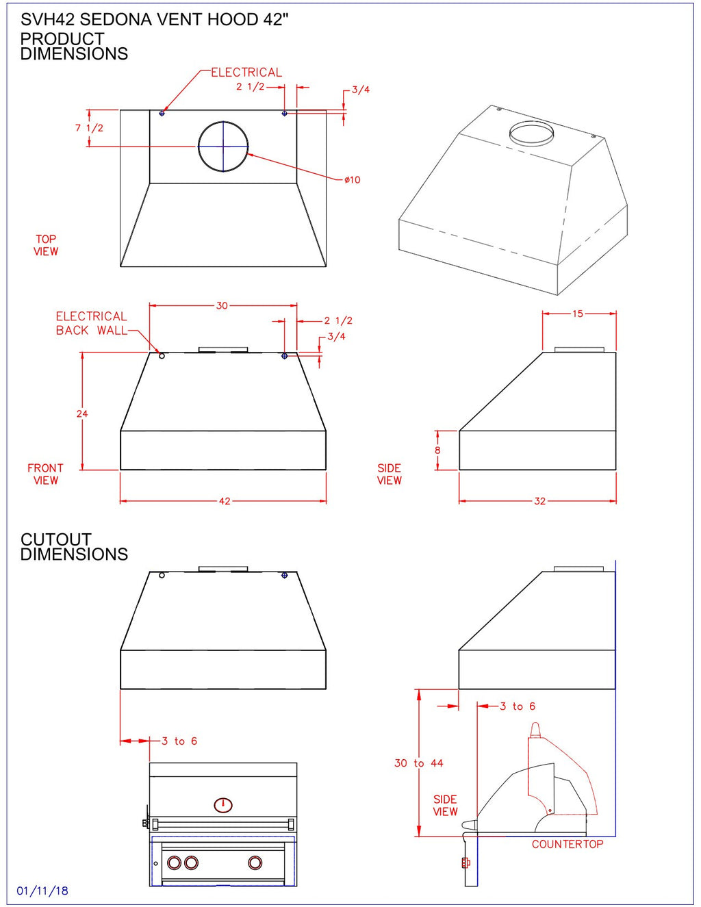 Sedona By Lynx Outdoor Vent Hood, 42-Inch