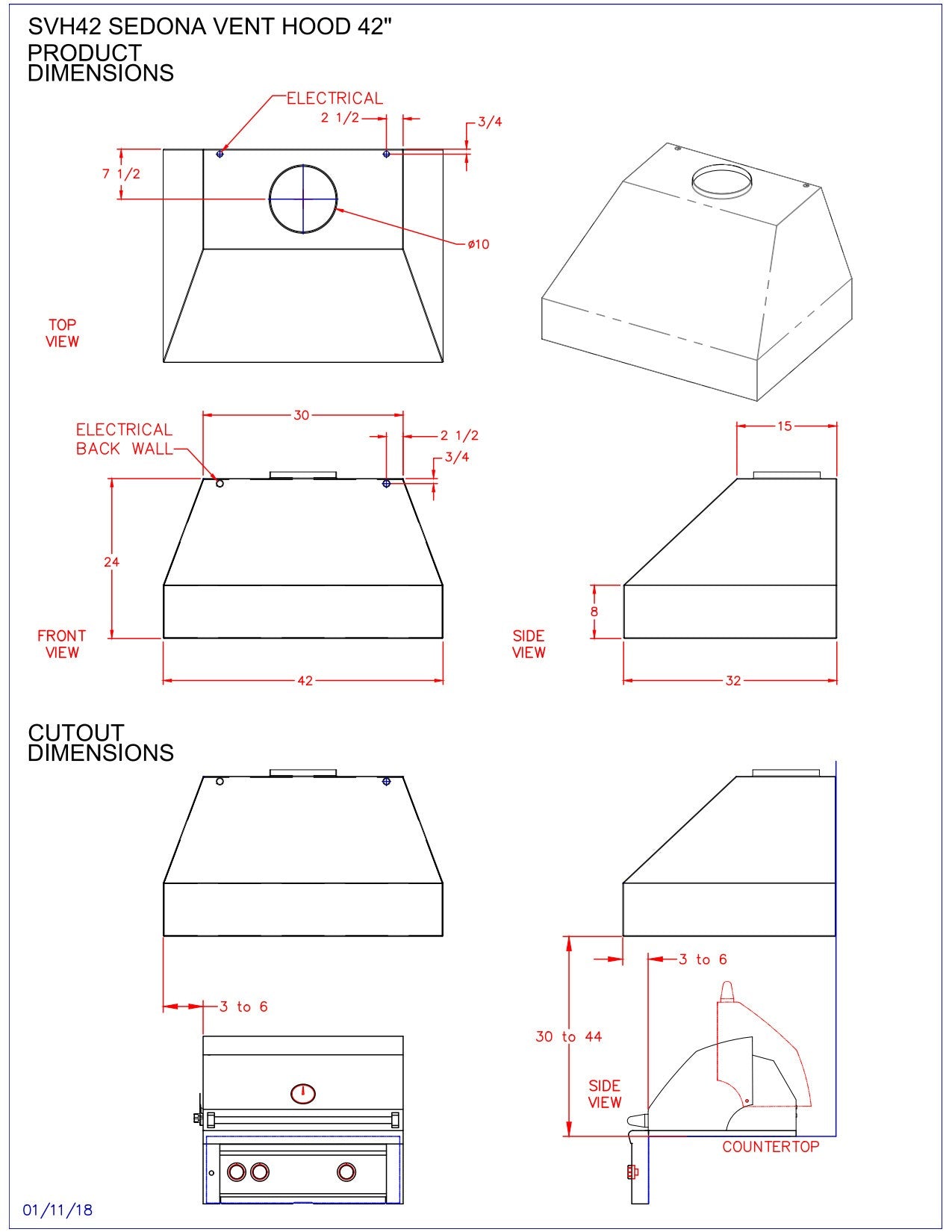 Sedona By Lynx Outdoor Vent Hood, 42-Inch