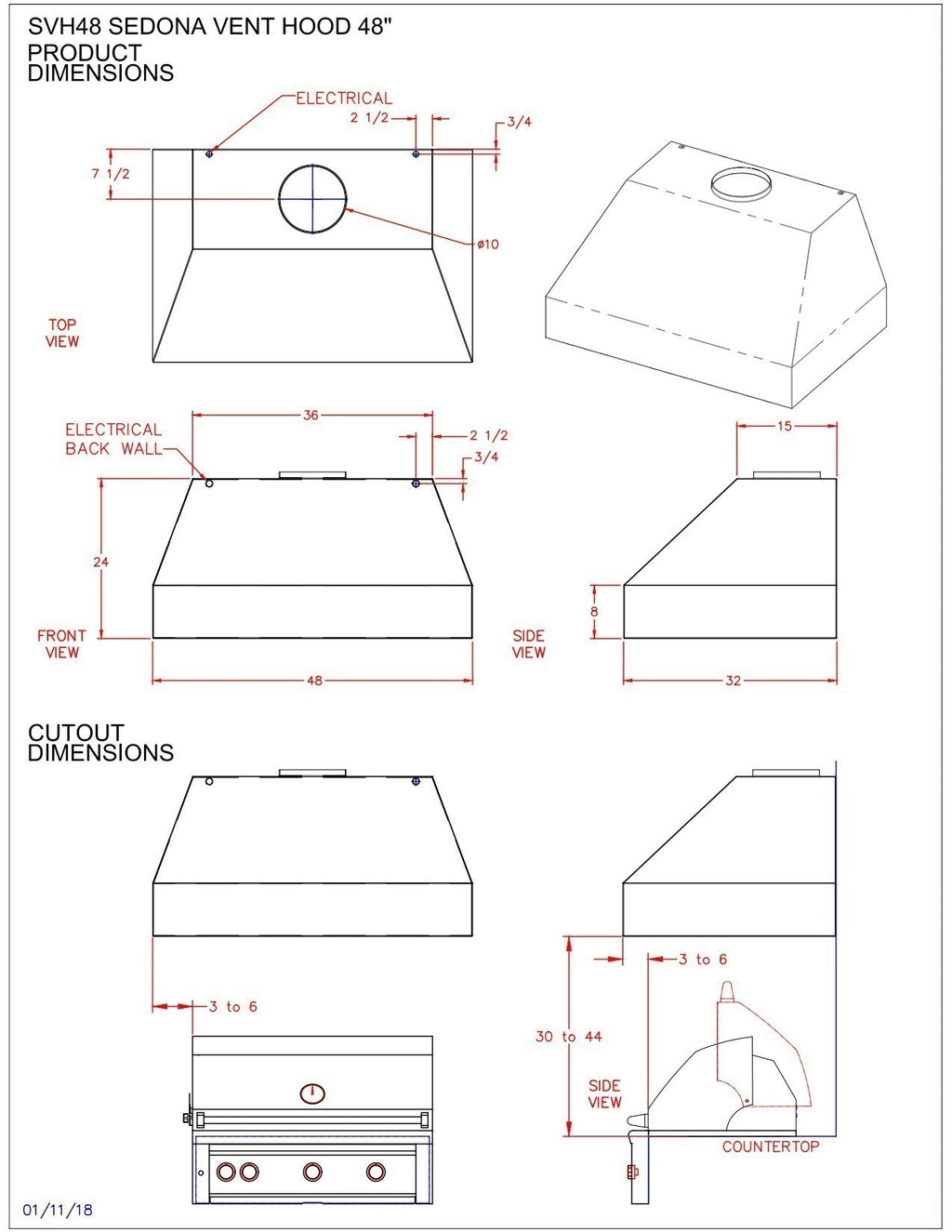 Sedona By Lynx Outdoor Vent Hood, 48-Inch