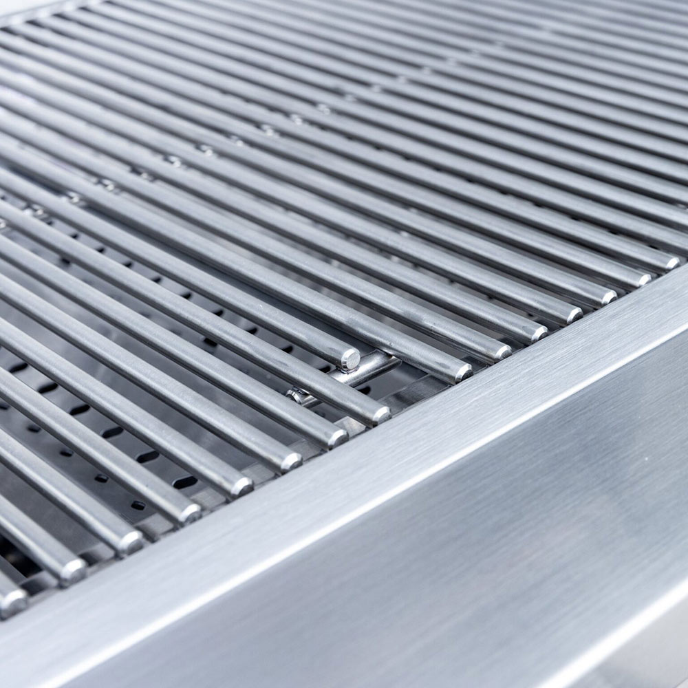 Stainless cooking grate bars with perforations and curved frame edge