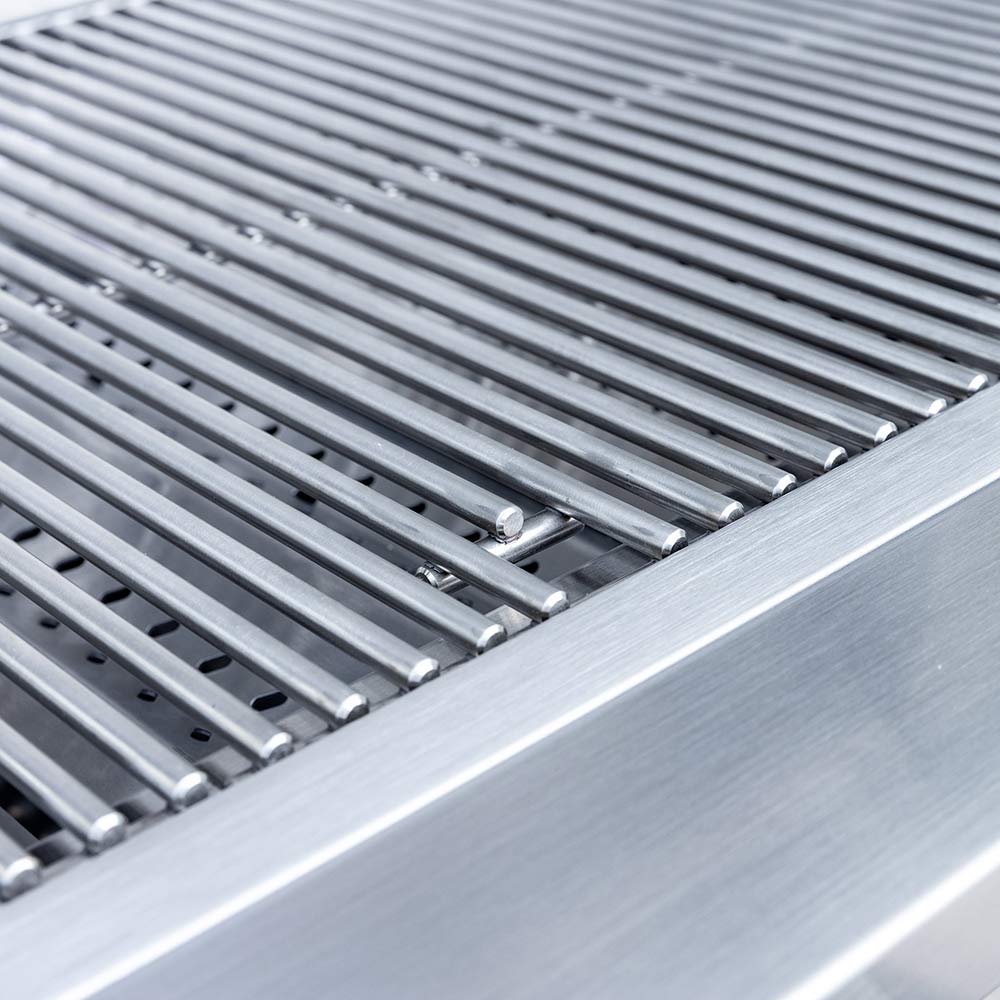 Stainless steel grill grate corner with support bar and perforated slots