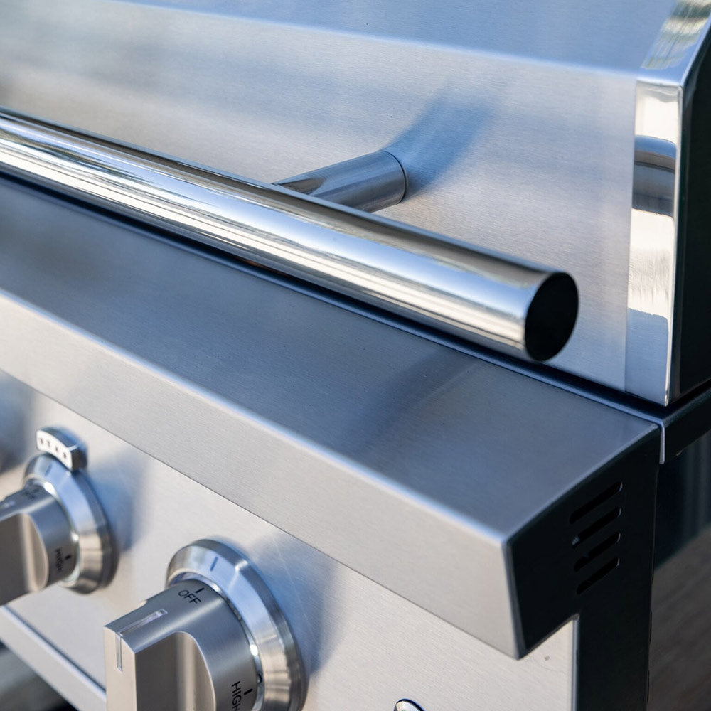 Stainless steel grill side vent and control area on the cart