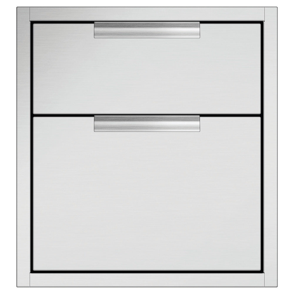 Double tower drawer front with two light metal panels and two horizontal pull handles