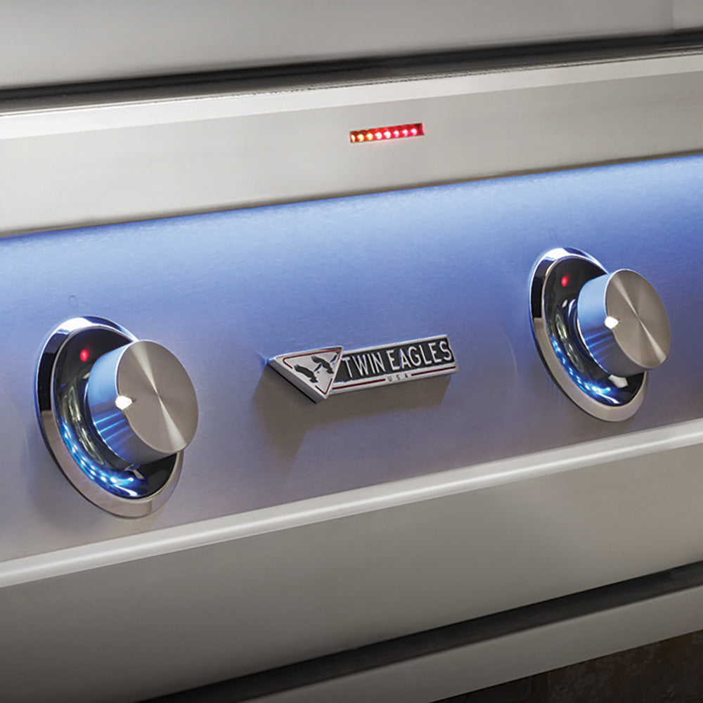 Gas grill control panel with twin knobs and illuminated indicator light