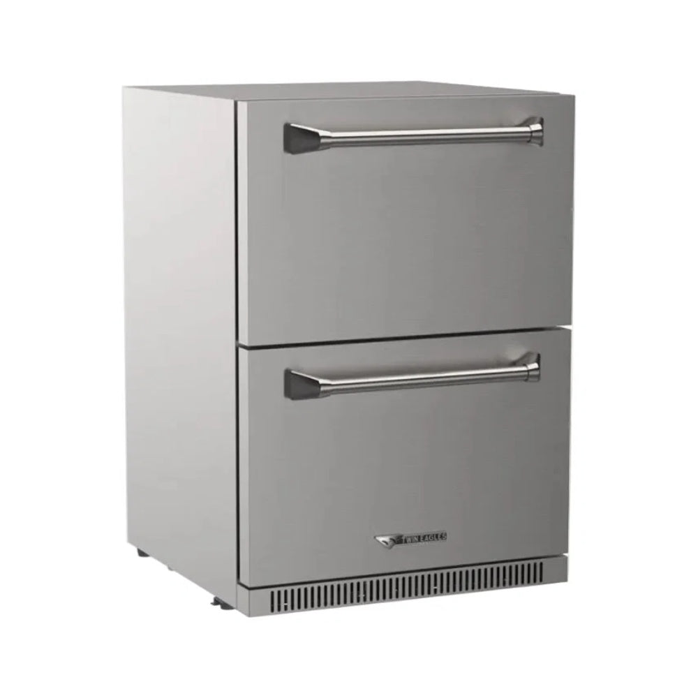 Stainless steel outdoor double-drawer refrigerator with two front pull handles