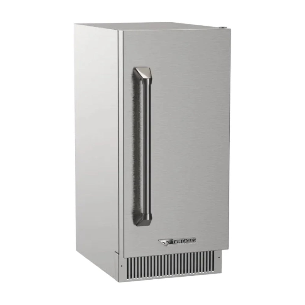 Stainless steel outdoor ice machine with front dispenser and lower vent grille