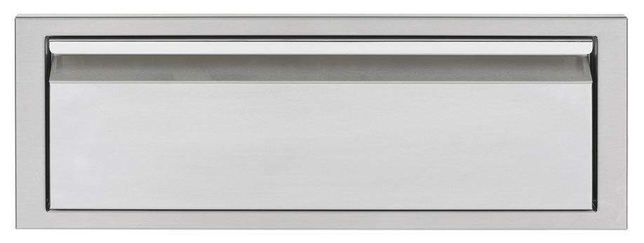 Single storage drawer front in silver with horizontal pull handle