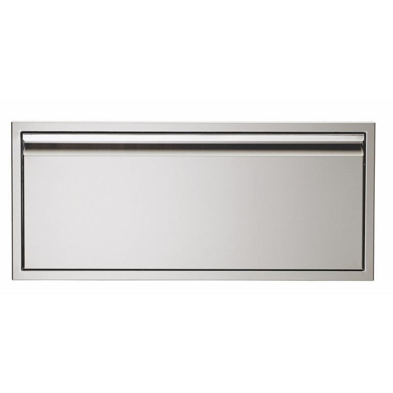 Stainless steel pellet storage drawer with open front slot, 36-inch