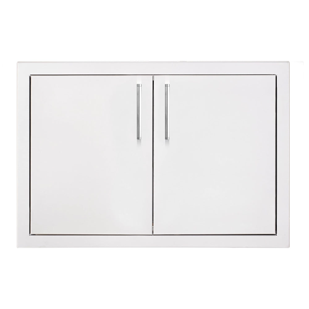 White double access door with vertical seam and two recessed vertical handles