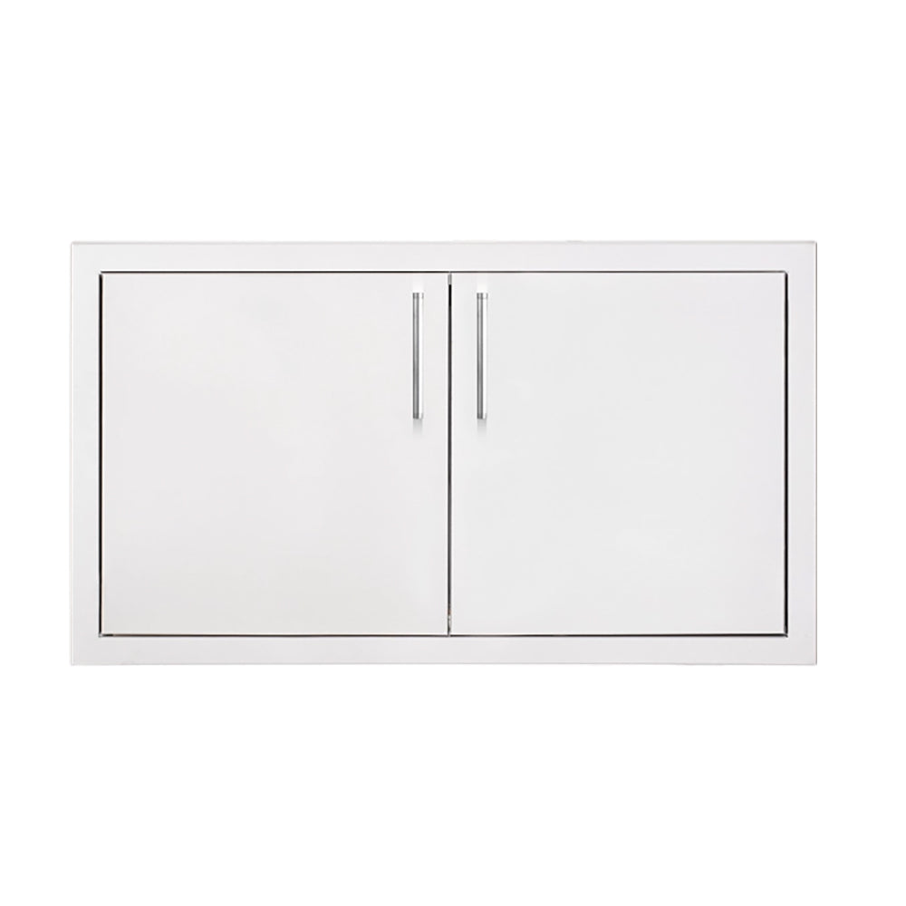 Double access door panel with vertical handles and rectangular frame