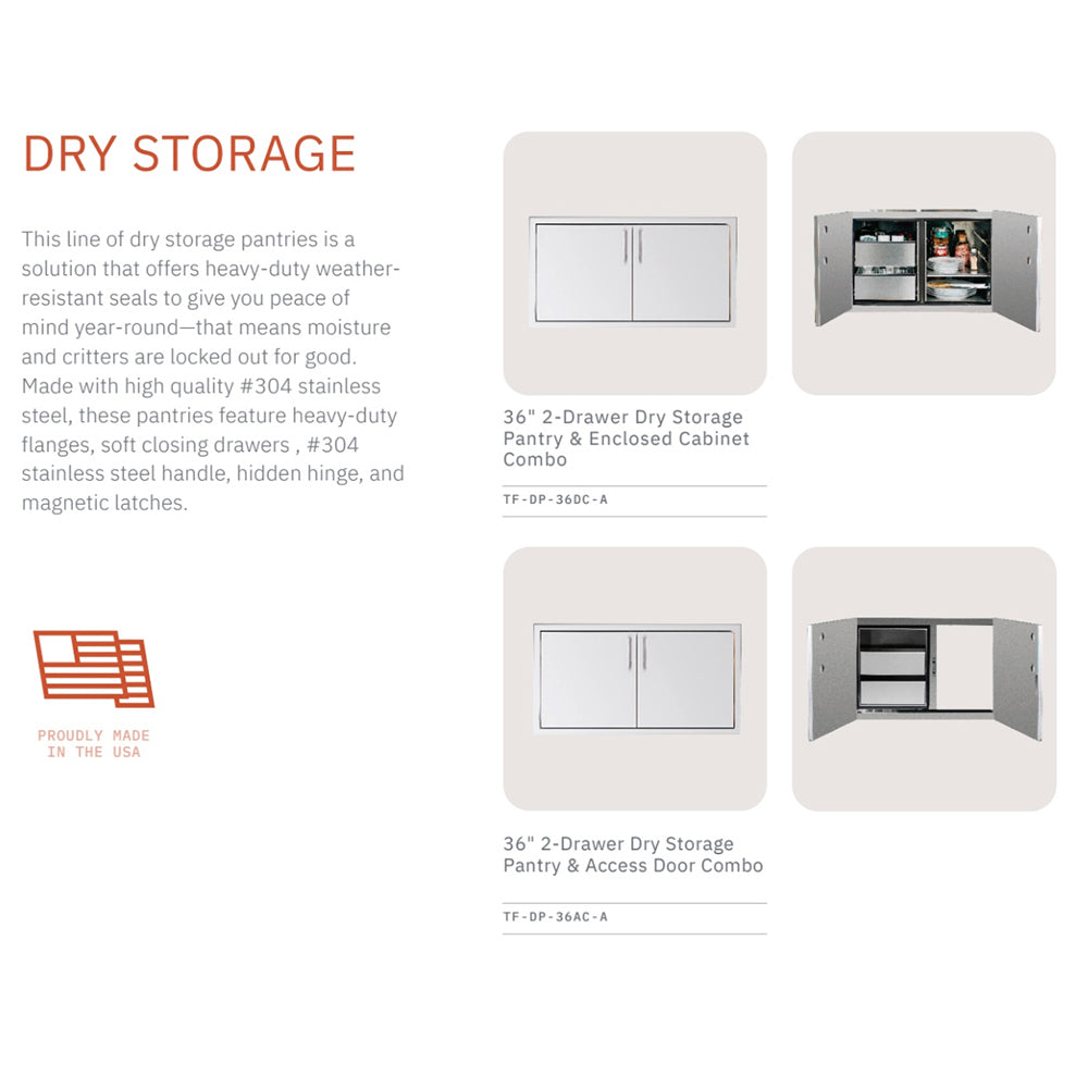 Dry storage pantry cabinet with double doors and interior shelves shown on info card