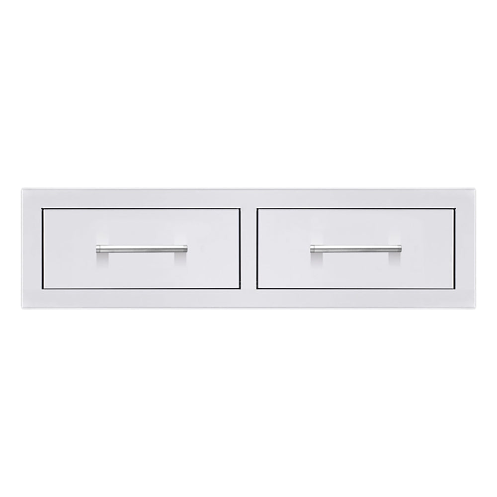 Double horizontal drawers with two white fronts and black trim