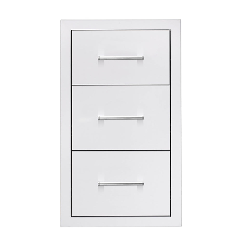 Summerset 17-inch triple drawer cabinet with three white drawers and chrome bar pulls