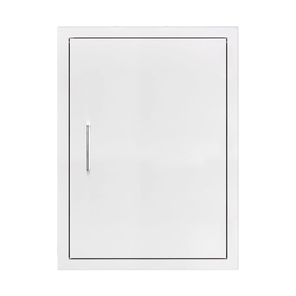 Vertical access door with white frame and metal handle, 20x27 inch